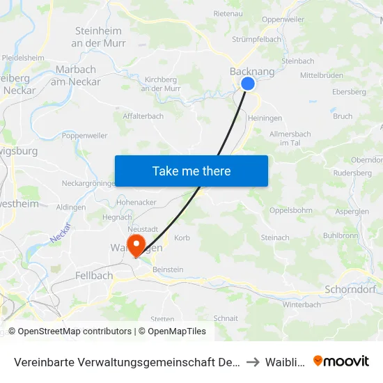 Vereinbarte Verwaltungsgemeinschaft Der Stadt Backnang to Waiblingen map