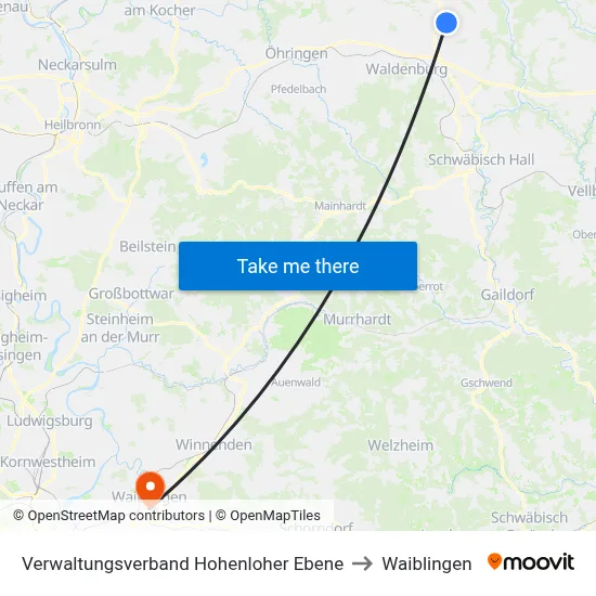 Verwaltungsverband Hohenloher Ebene to Waiblingen map