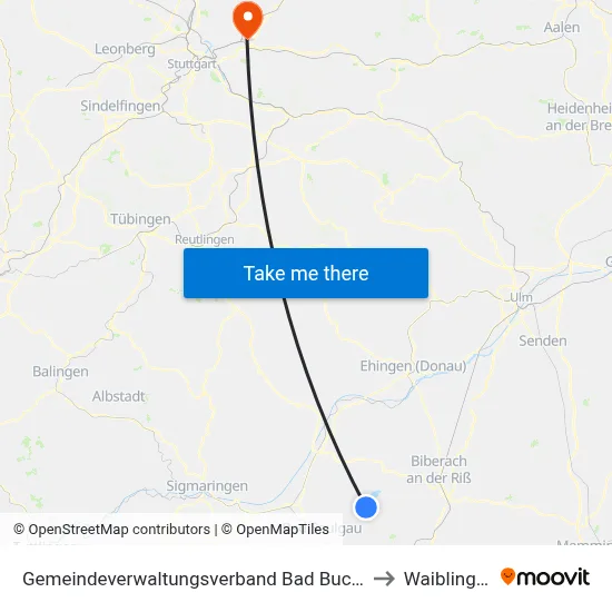 Gemeindeverwaltungsverband Bad Buchau to Waiblingen map