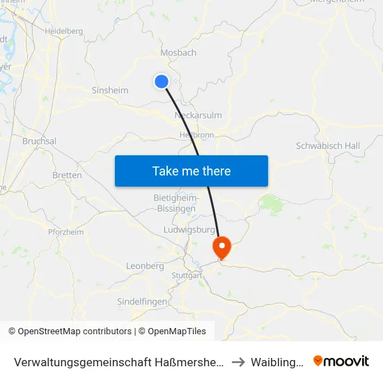 Verwaltungsgemeinschaft Haßmersheim to Waiblingen map
