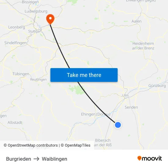 Burgrieden to Waiblingen map