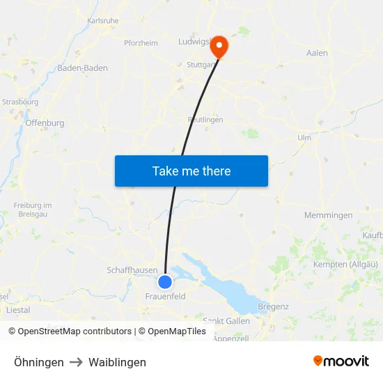 Öhningen to Waiblingen map