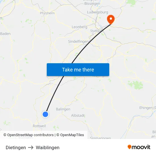 Dietingen to Waiblingen map