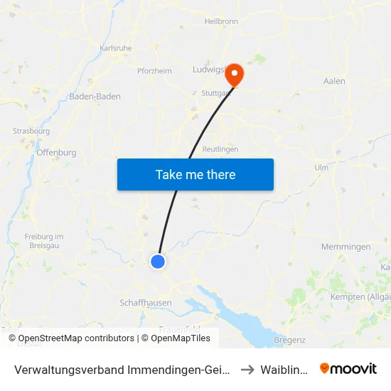 Verwaltungsverband Immendingen-Geisingen to Waiblingen map