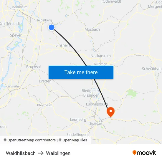 Waldhilsbach to Waiblingen map