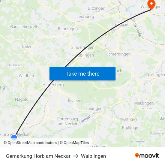 Gemarkung Horb am Neckar to Waiblingen map