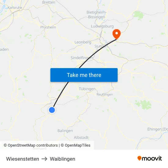 Wiesenstetten to Waiblingen map