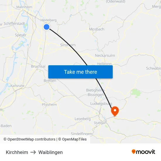 Kirchheim to Waiblingen map