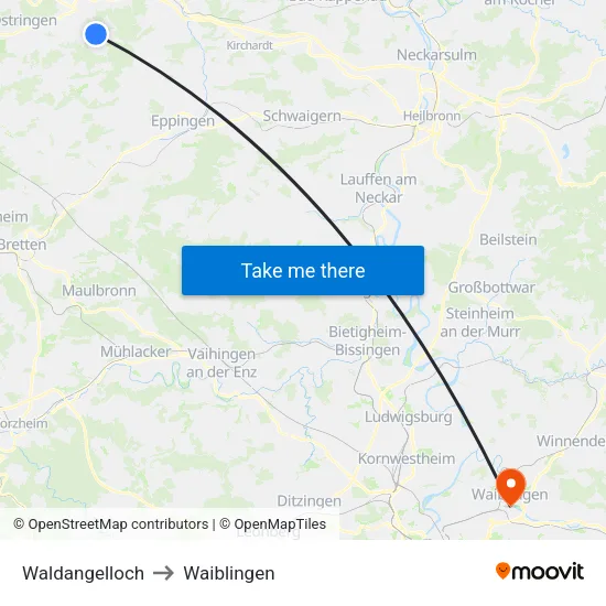 Waldangelloch to Waiblingen map