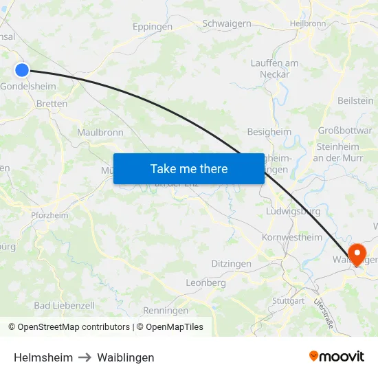 Helmsheim to Waiblingen map