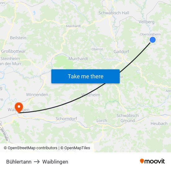 Bühlertann to Waiblingen map