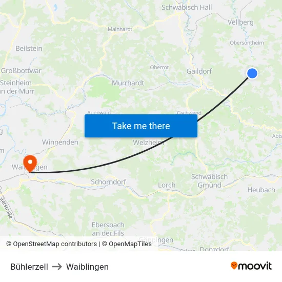 Bühlerzell to Waiblingen map