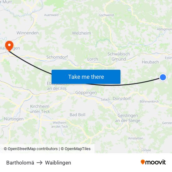 Bartholomä to Waiblingen map