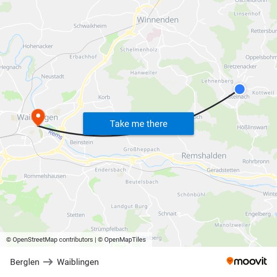 Berglen to Waiblingen map