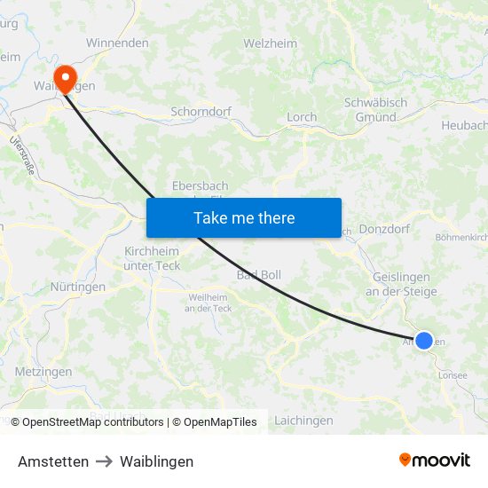 Amstetten to Waiblingen map