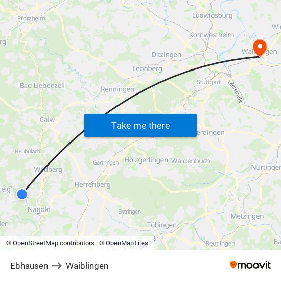 Ebhausen to Waiblingen map