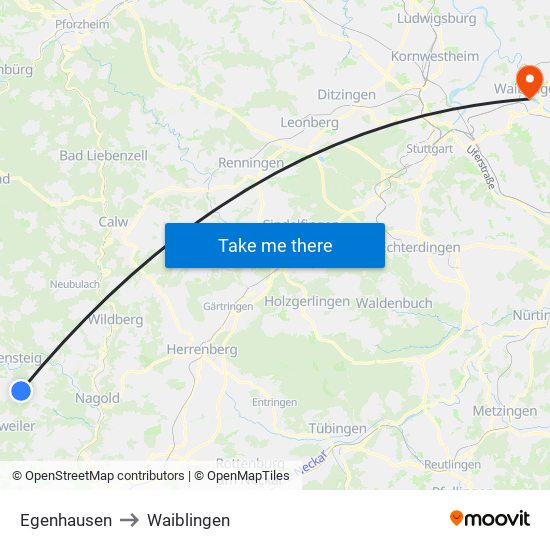 Egenhausen to Waiblingen map