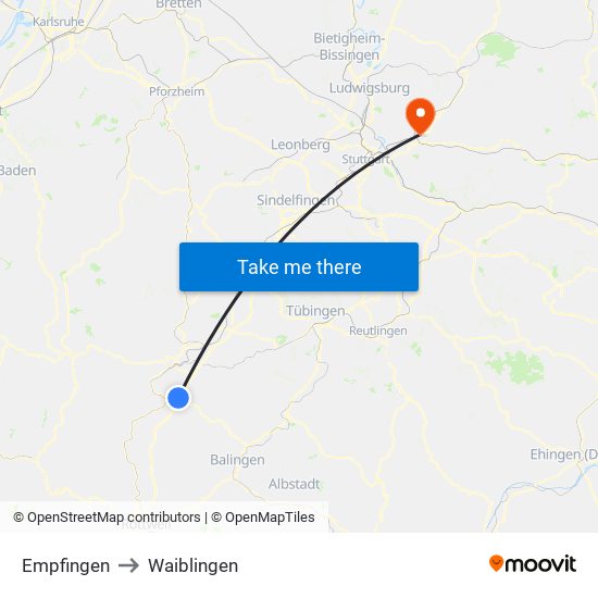 Empfingen to Waiblingen map