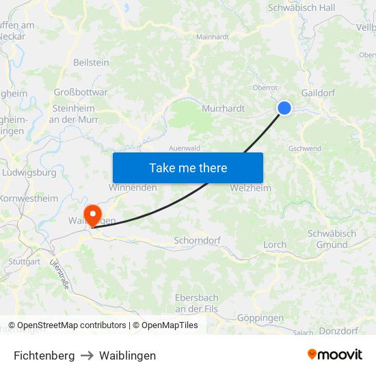 Fichtenberg to Waiblingen map
