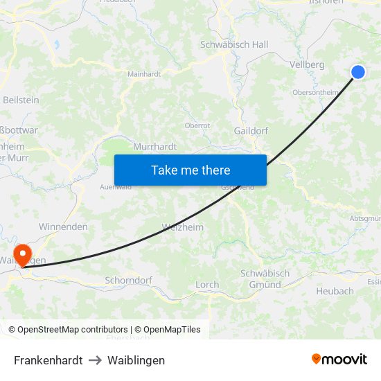 Frankenhardt to Waiblingen map