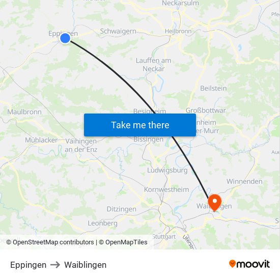 Eppingen to Waiblingen map