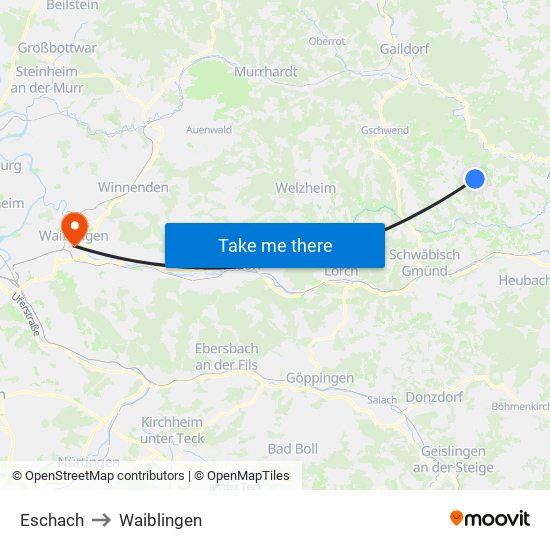 Eschach to Waiblingen map