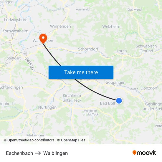 Eschenbach to Waiblingen map