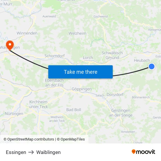 Essingen to Waiblingen map