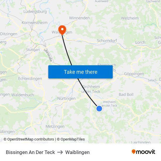 Bissingen An Der Teck to Waiblingen map