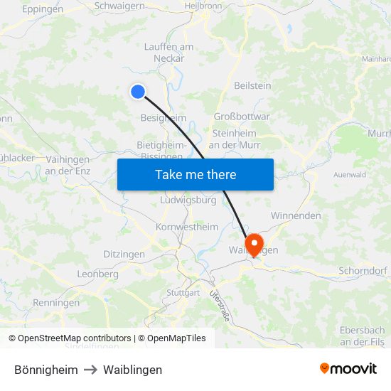 Bönnigheim to Waiblingen map