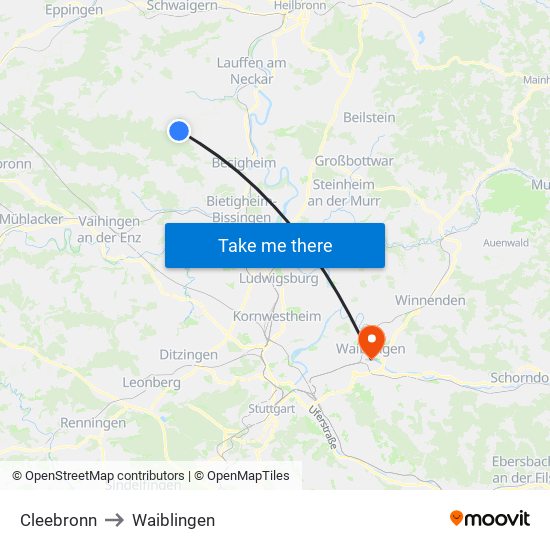 Cleebronn to Waiblingen map