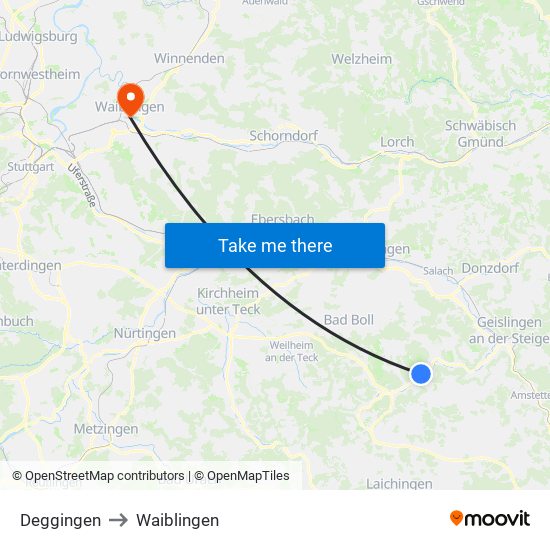 Deggingen to Waiblingen map