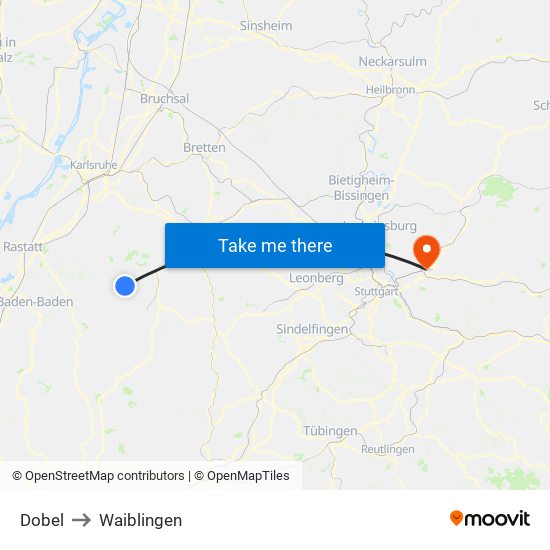 Dobel to Waiblingen map