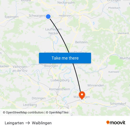 Leingarten to Waiblingen map