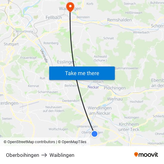 Oberboihingen to Waiblingen map