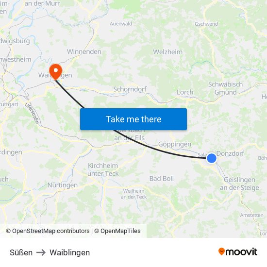 Süßen to Waiblingen map