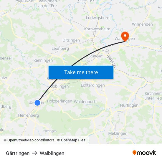 Gärtringen to Waiblingen map