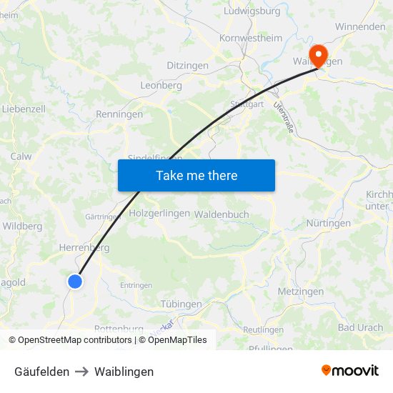 Gäufelden to Waiblingen map