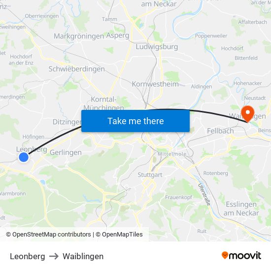 Leonberg to Waiblingen map