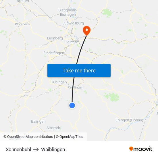 Sonnenbühl to Waiblingen map