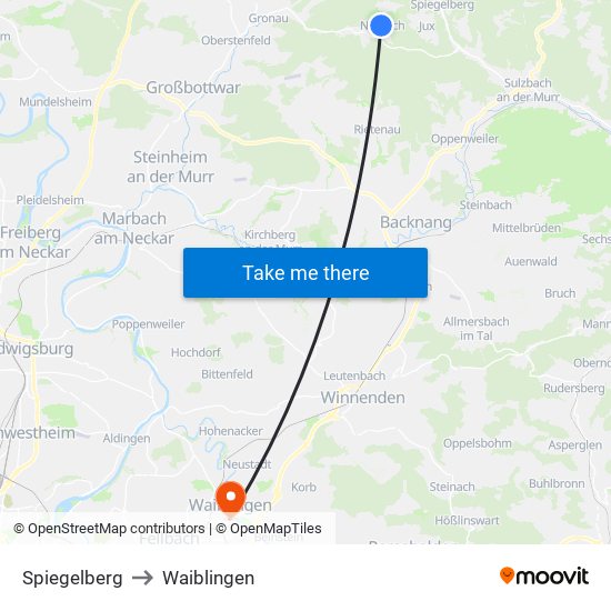 Spiegelberg to Waiblingen map