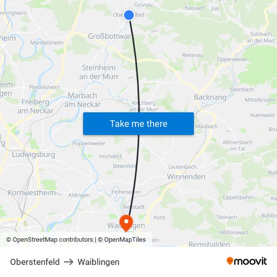 Oberstenfeld to Waiblingen map