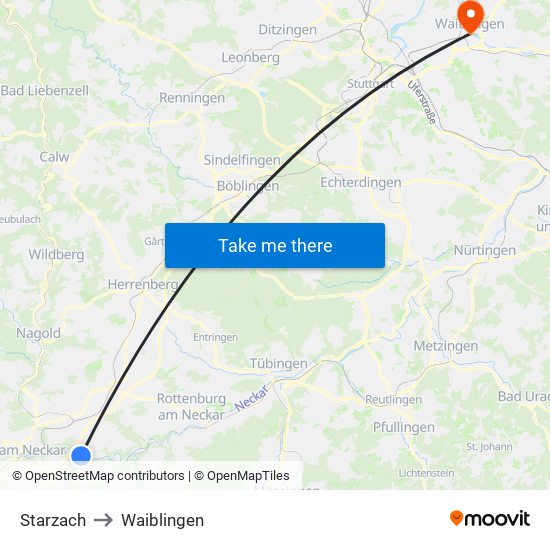 Starzach to Waiblingen map