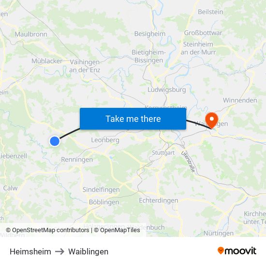 Heimsheim to Waiblingen map