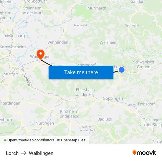 Lorch to Waiblingen map