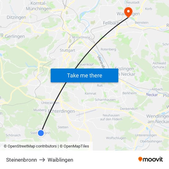 Steinenbronn to Waiblingen map