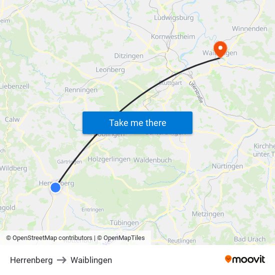 Herrenberg to Waiblingen map