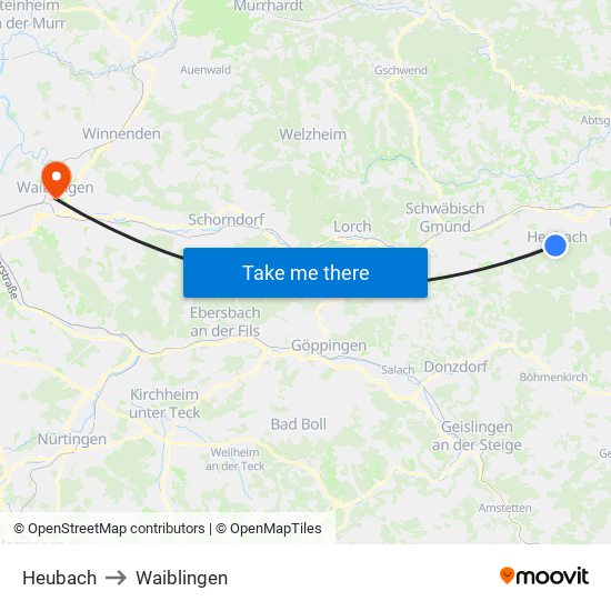 Heubach to Waiblingen map