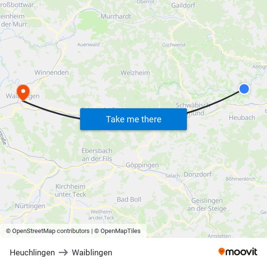 Heuchlingen to Waiblingen map