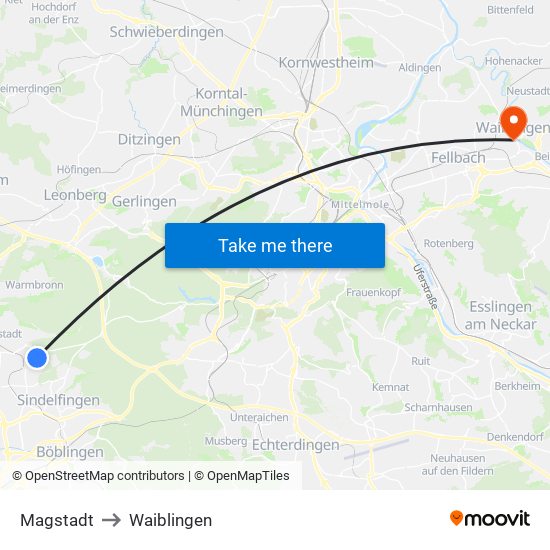 Magstadt to Waiblingen map